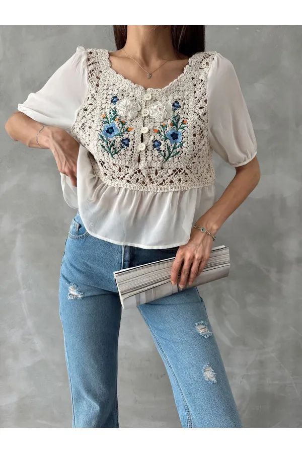 Topshow Stone Tile Embroidered Wholesale Blouse
