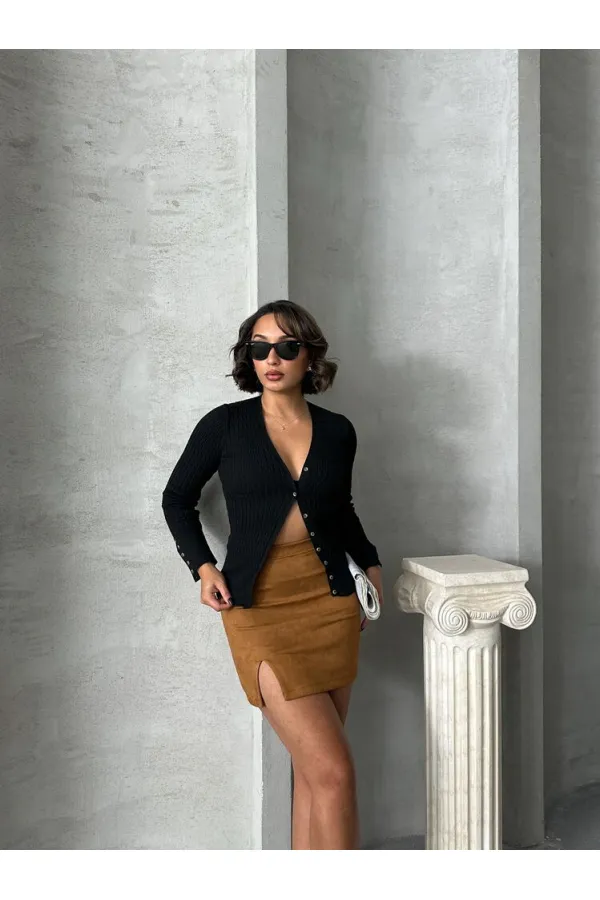 Suet Yırtmaclı Toptan Etek - Taba | TOPSHOW | F1573