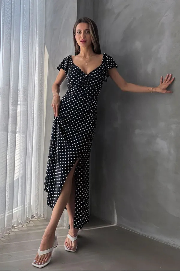 Robe Topshow noire à pois et imprimé floral (vente en gros)