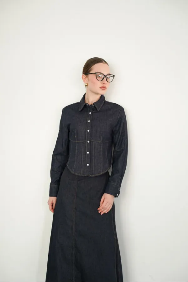 Wholesale Denim Shirts - Navy Blue | F2086 - Topshow