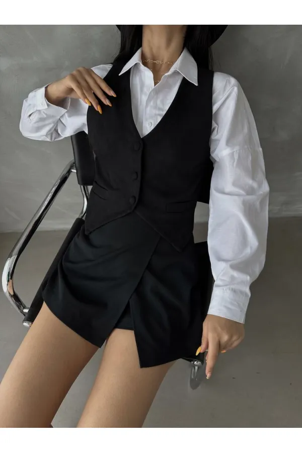 Gilet en daim noir en gros | TOPSHOW | f1528