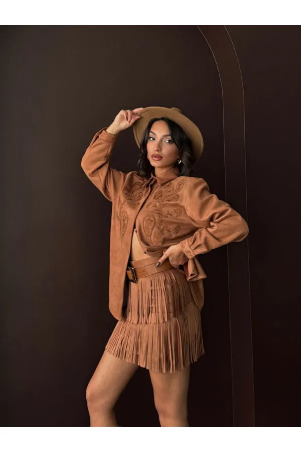 Chemise Topshow en daim scuba brodé - Beige | Automne/Hiver 2024