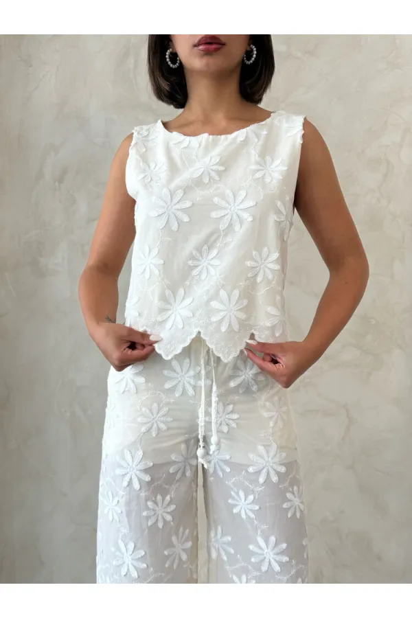 Embroidered Sleeveless Wholesale Blouse - Stone | Topshow