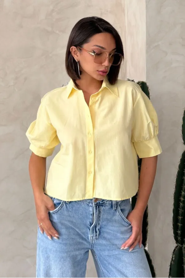 Arkası Kelebek Detaylı Toptan Gömlek   Sarı | Topshow