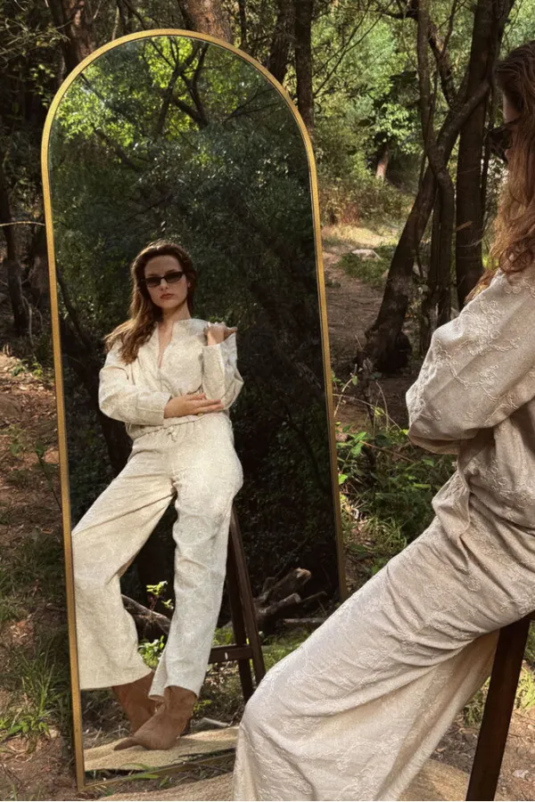 Çiçek Nakışlı Fermuarlı Ceket - Taş | Topshow | F1948