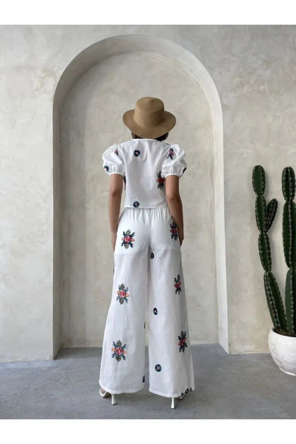 Nakışlı Pantolon - Krem | Topshow