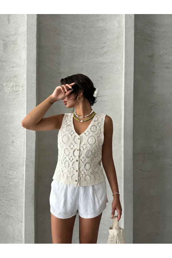 Gilet en dentelle boutonnée brute Topshow en gros