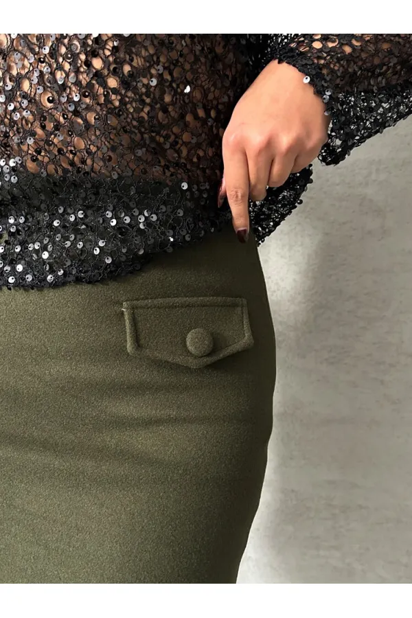 Diz Üstü Toptan Etek - Haki | TOPSHOW | F1283