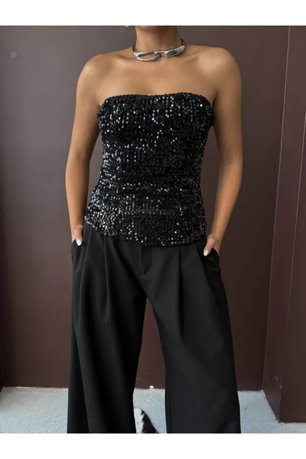 Chemisier bustier Topshow avec fermeture éclair au dos - Noir | F2056