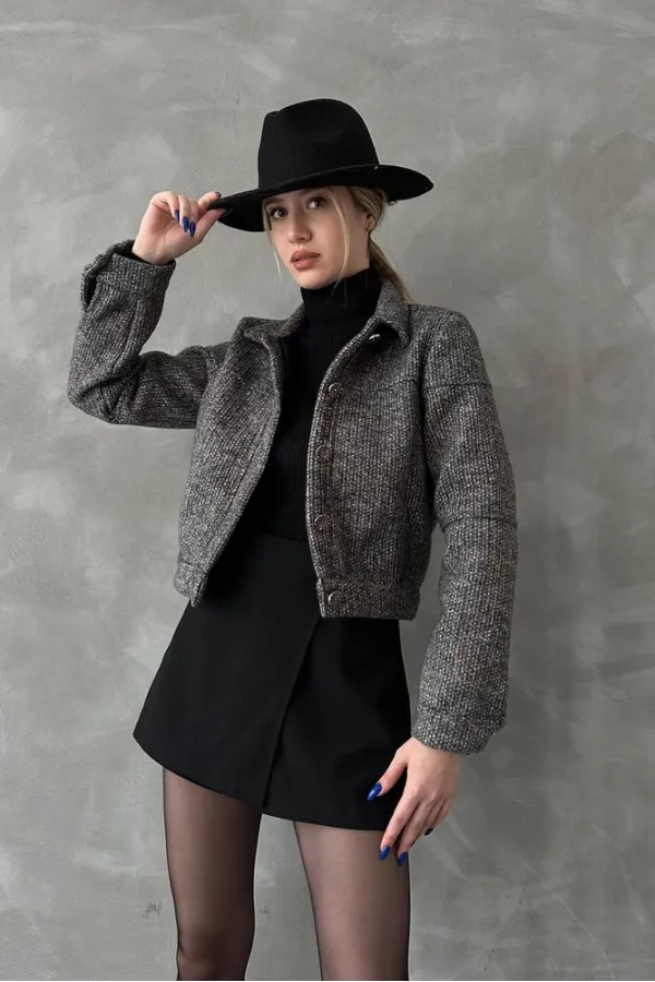 Manteau à boutons en gros - Noir | TOPSHOW | F1547