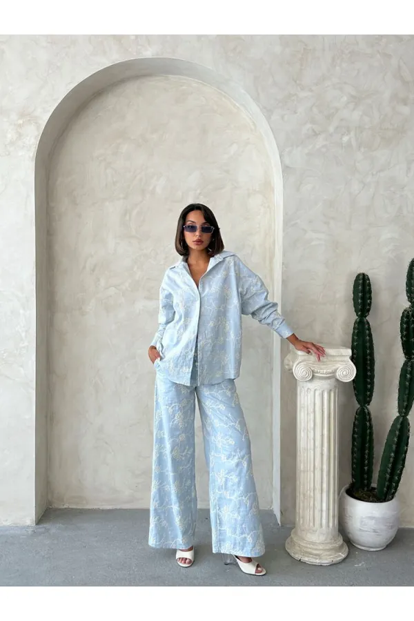 Embroidered Shirt - Blue | Topshow | F1951