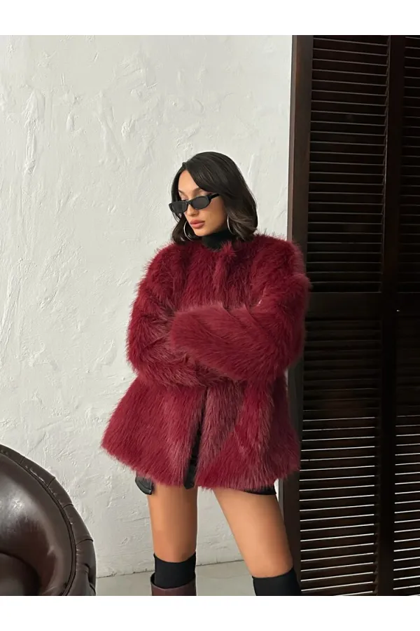 Faux Fur Wholesale Jacket - Burgundy | TOPSHOW | F1608