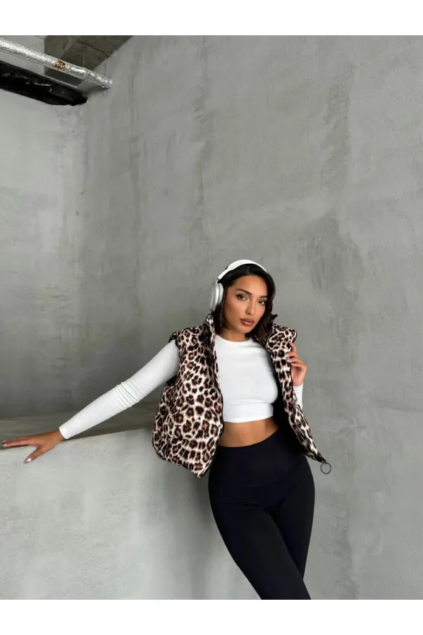 Toptan Yelek - Taş Leopar | TOPSHOW | F1829