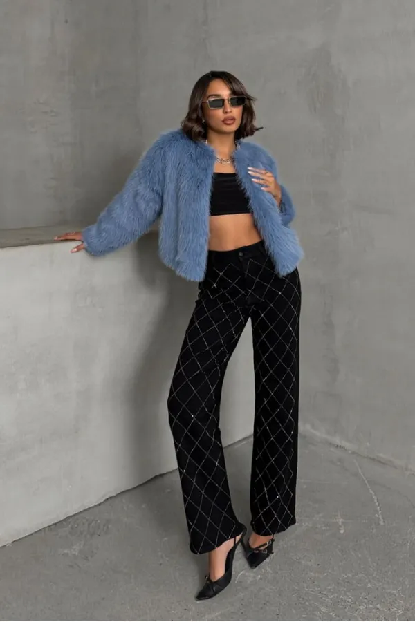 F Tüylü Toptan Yelek - Mavi | TOPSHOW | F1615