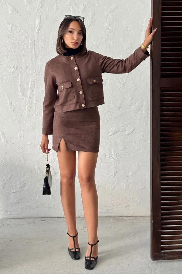 Veste Topshow en daim marron à poches (vente en gros)