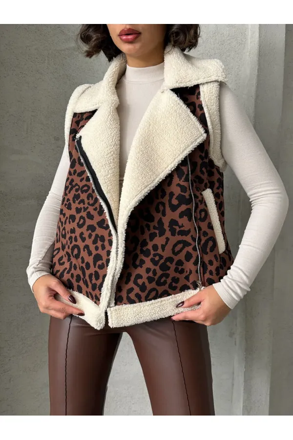 Peluş Toptan Yelek - Kahve Siyah | TOPSHOW | F1828