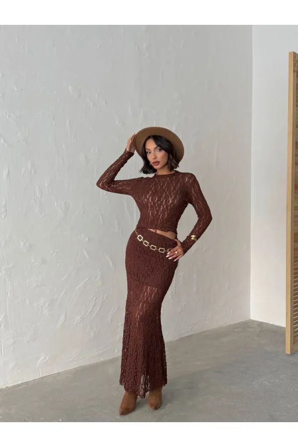 Brown Long Sleeve Transparent Wholesale Blouse | Topshow | F1886