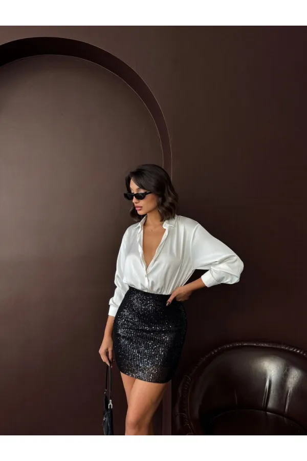 Topshow - Toptan Payetli Mini Etek - Şık Gece Ve Parti Modası- Siyah