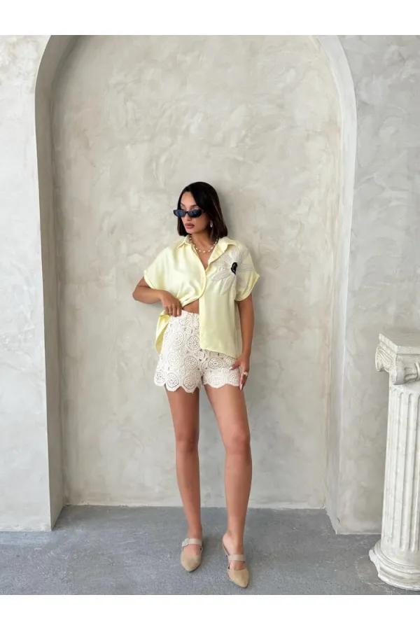 Floral Detail Wholesale Shirts - Yellow | Topshow Floral Detail Wholesale Shirts - Yellow | Topshow