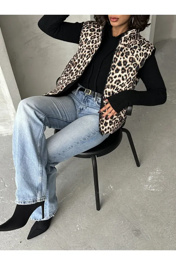 Kapitone Toptan Yelek - Leopar | TOPSHOW | F1785