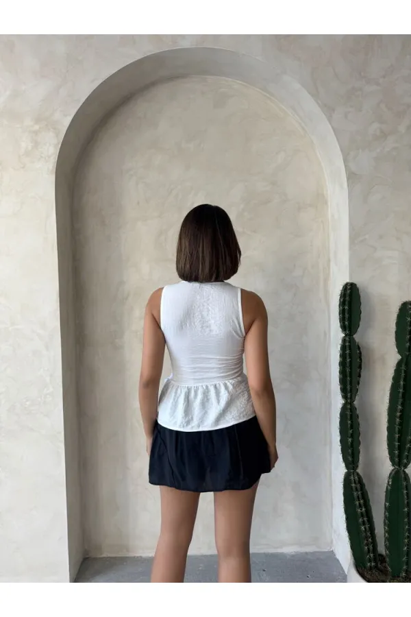 Güpür Detaylı Askılı Toptan Bluz   Krem | Topshow