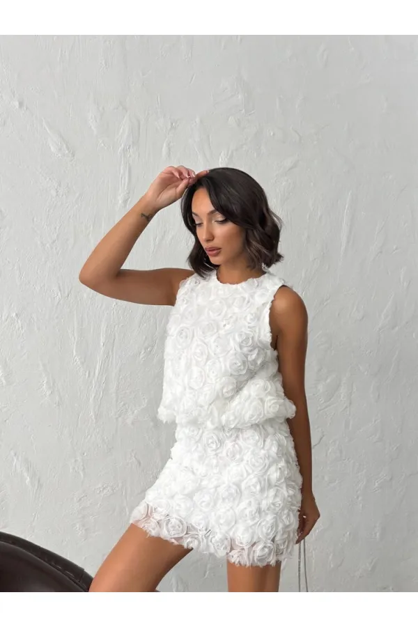 Topshow Cream Rose Patterned Tulle Wholesale Skirt