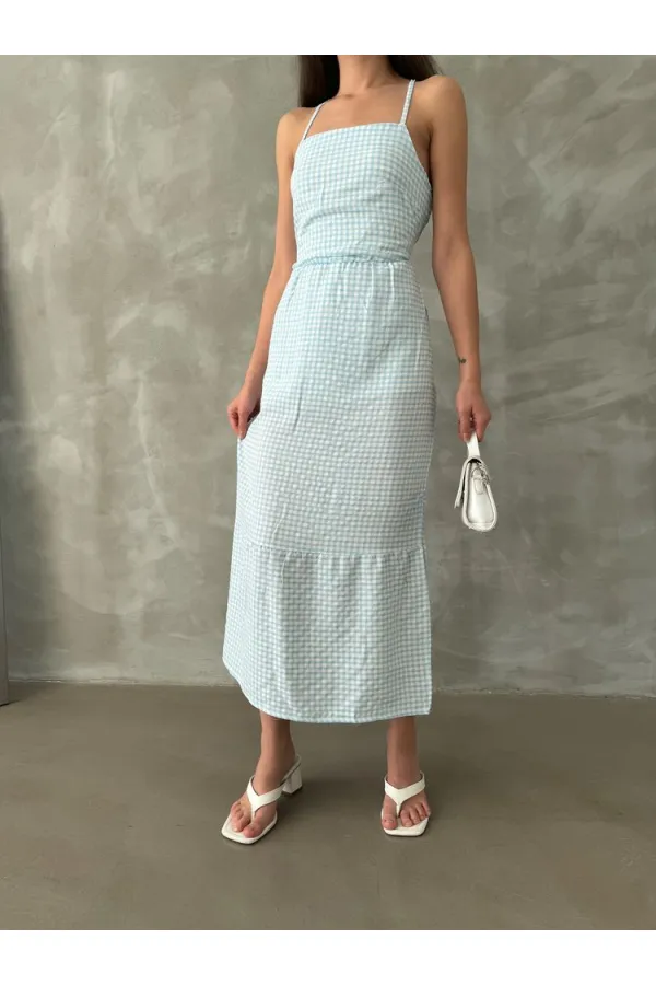 Topshow Blue Strap Ankle Length Wholesale Dress