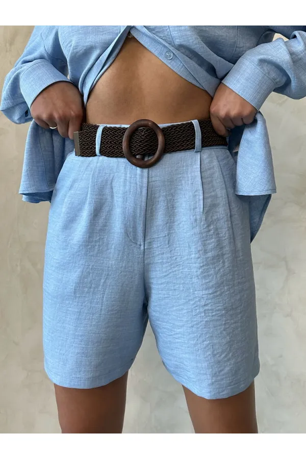 TOPSHOW Mavi Kemerli Toptan Şort