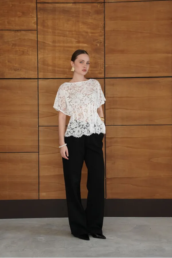 Waistband Embroidered Wholesale Blouse - Cream | D2966 - Topshow