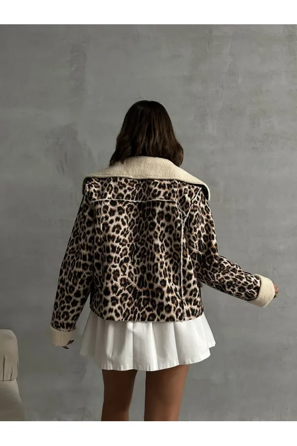 Patterned Plush Wholesale Coat - Leopard D1 | TOPSHOW | F1814
