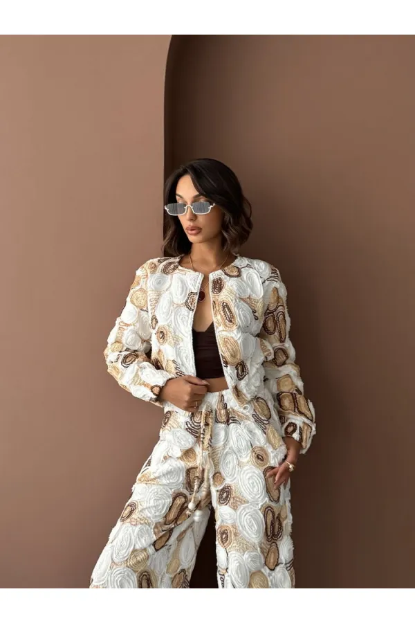 Veste zippée à motifs Topshow Wholesale – Style chic et moderne – Marron | F1975