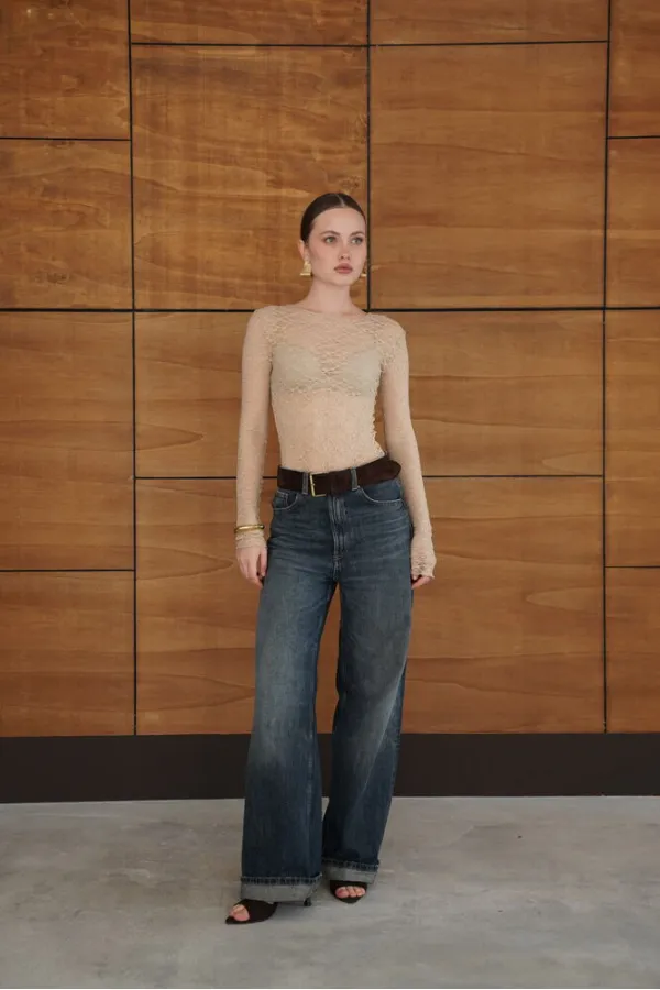 Dantel Toptan Bluz - Taş | F2092 - Topshow