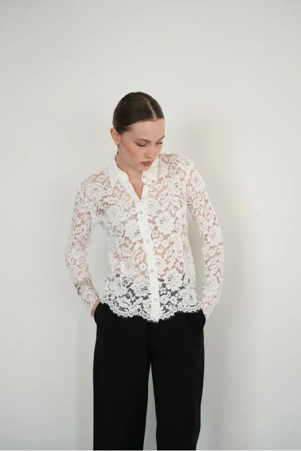 Wholesale Embroidered Lace Shirts - Cream | F2081 - Topshow