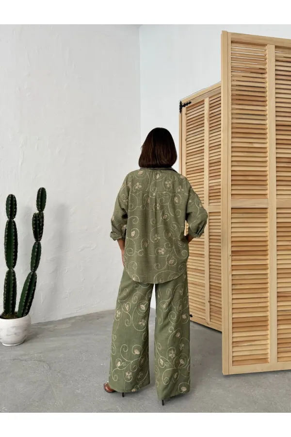 Pantalon brodé - Kaki Dsn2 | Topshow | F1900