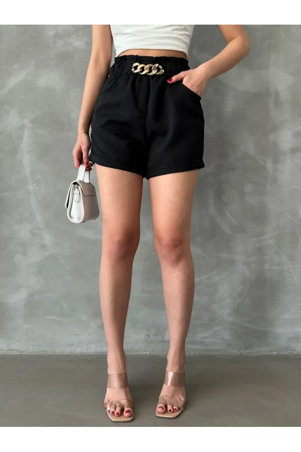 Short noir à poches et ceinture Topshow en gros