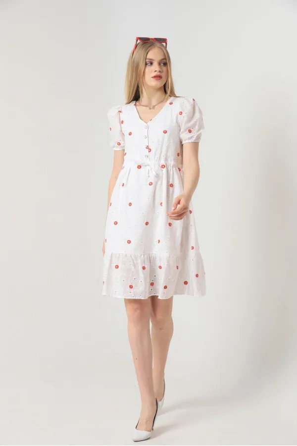 Robe Topshow rouge à fleurs mi-longue, vente en gros