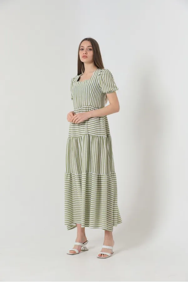 Robe longue rayée vert pistache Topshow en gros