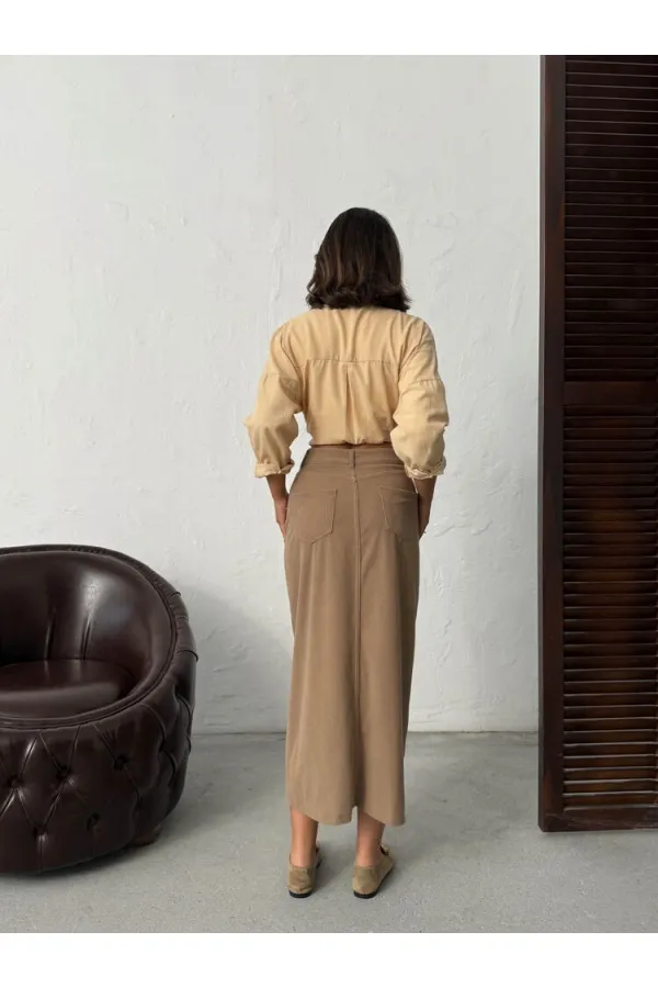 Jupe en velours côtelé Topshow en gros - Vison | F2033