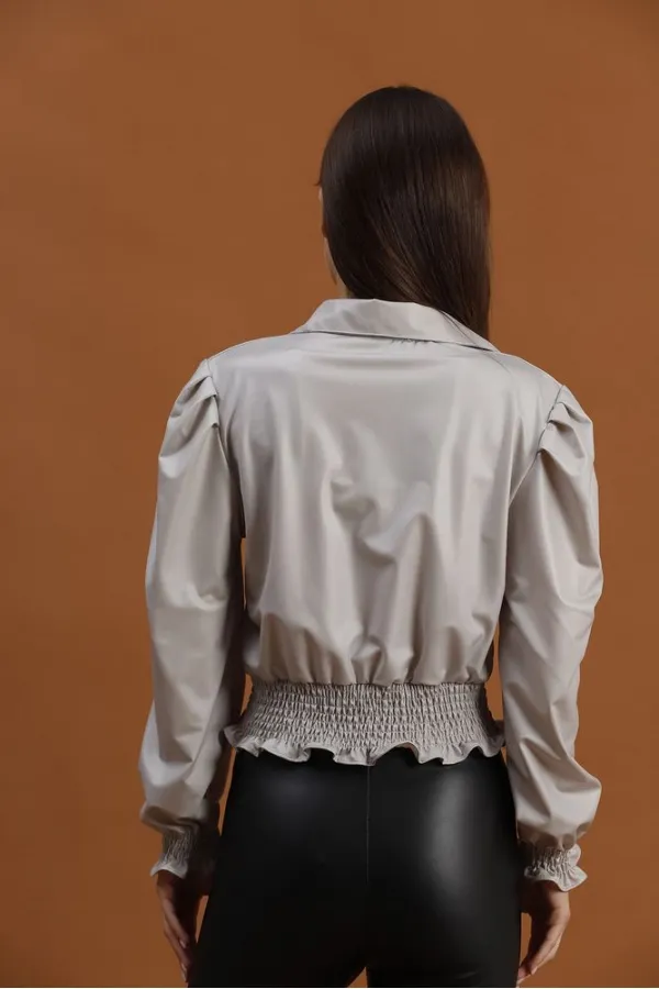 Faux Leather Evening Dress Wholesale Blouse - Stone | TOPSHOW | F1170