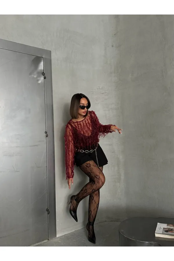 Hair Braided Wholesale Blouse - Burgundy | TOPSHOW | F1601