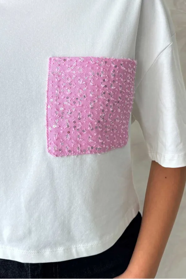 T-shirt rose avec poche, en gros | Topshow