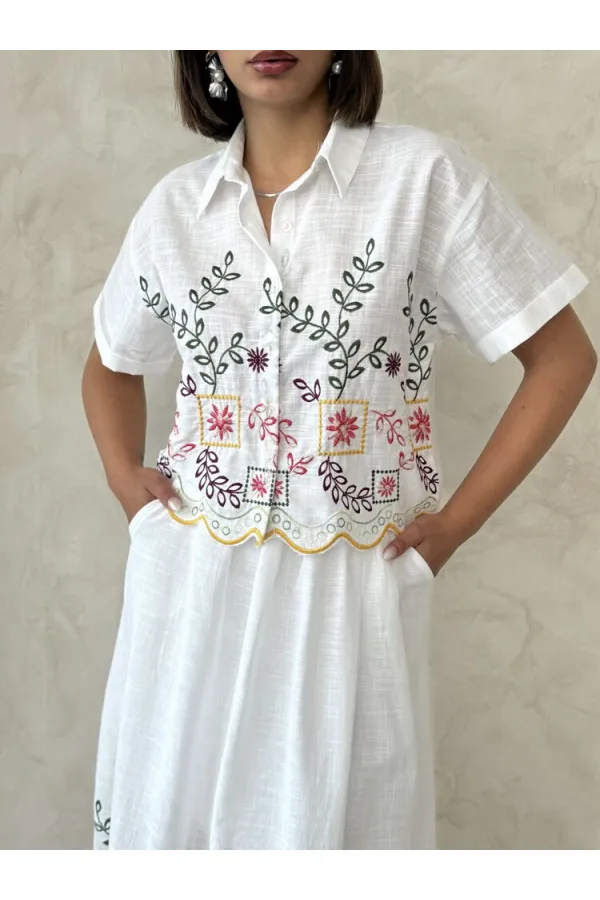 Nakışlı Toptan Gömlek - Sarı Dsn2 | Topshow