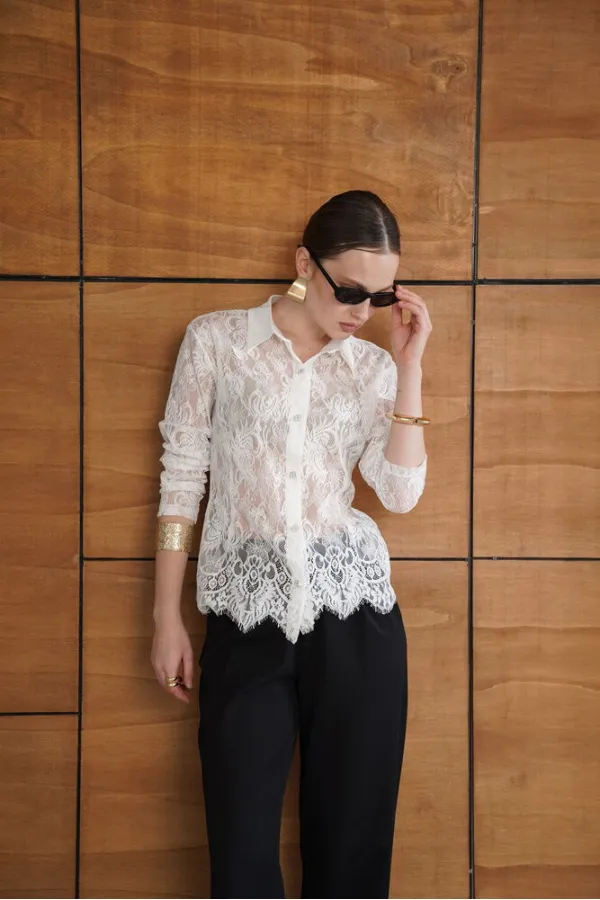 Lace Wholesale Shirts - Cream | F2073 - Topshow