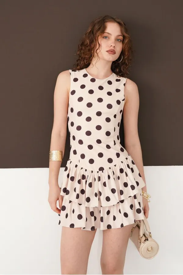 Polka Dot Sleeveless Wholesale Dress - Stone | d2946 - Topshow