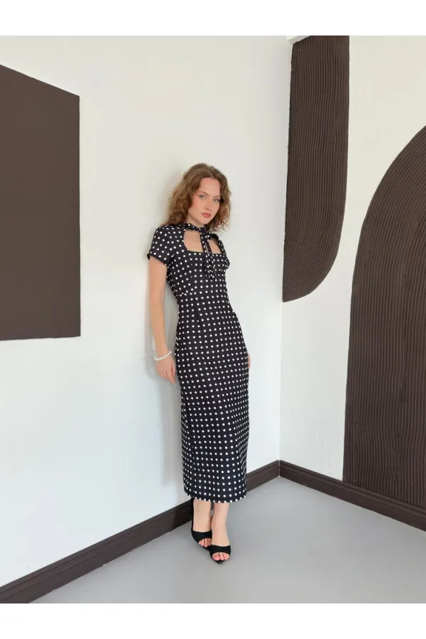 Robe à pois D 3073 - Noire