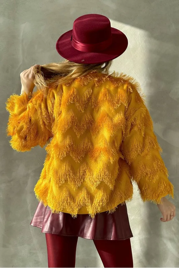 Faux Fur Wholesale Jacket - Mustard | TOPSHOW | F1640