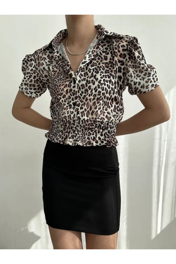 Chemise plissée Topshow Small Leopard Waist Gipel Ouzu en gros
