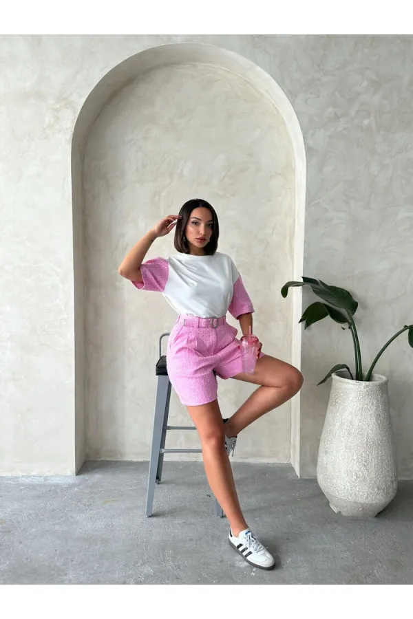 Pullu Kot Şort - Pembe | Topshow