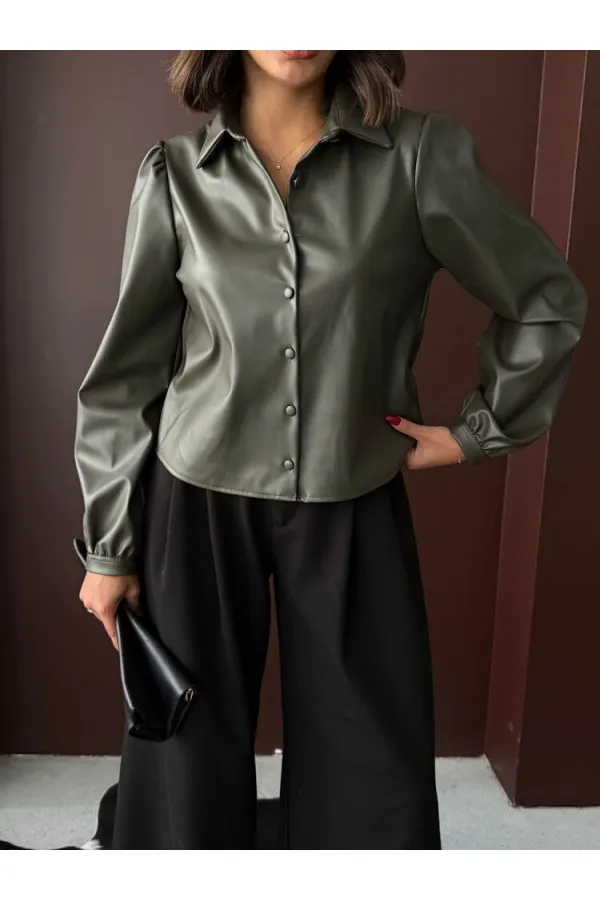 Chemises en similicuir Topshow en gros - Kaki | F2044