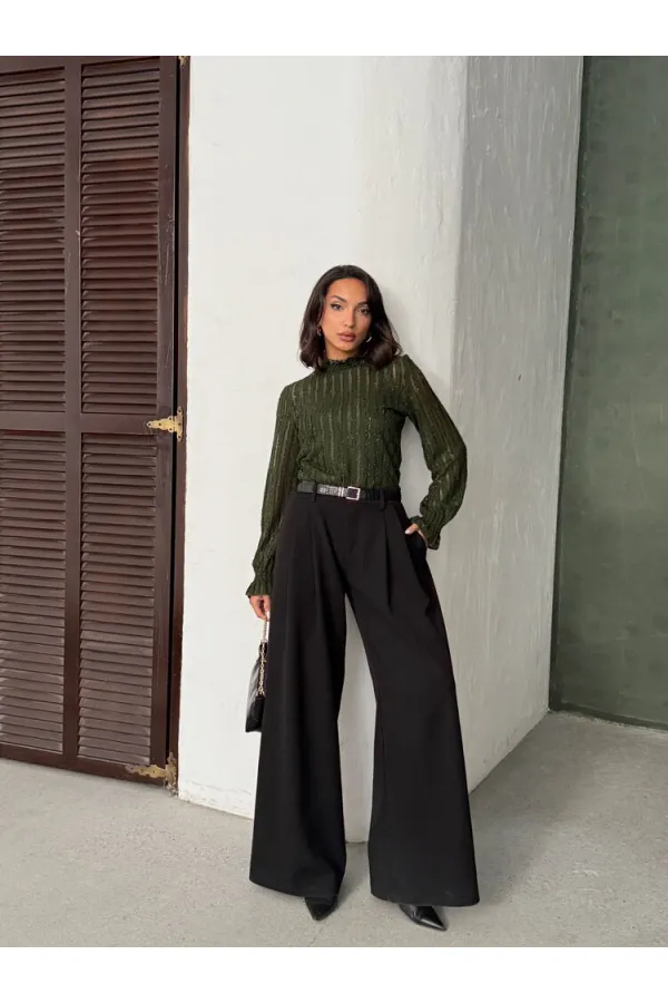 Blouse Topshow kaki pailletée à barbe en gros